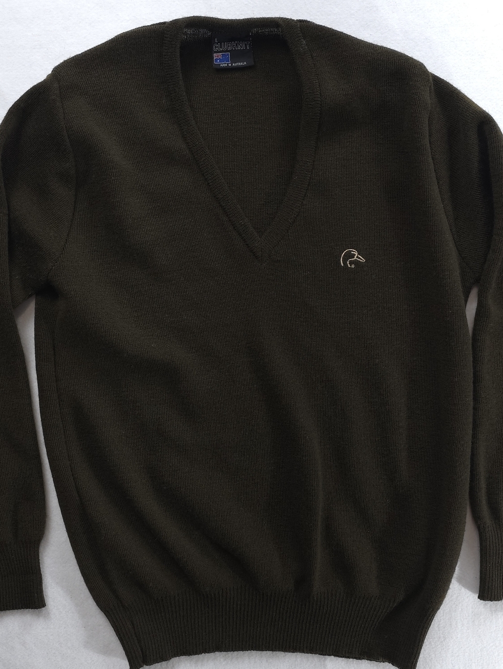 Club Knit Australia Wool Sweater Mens L V Neck Brown Made in Australia